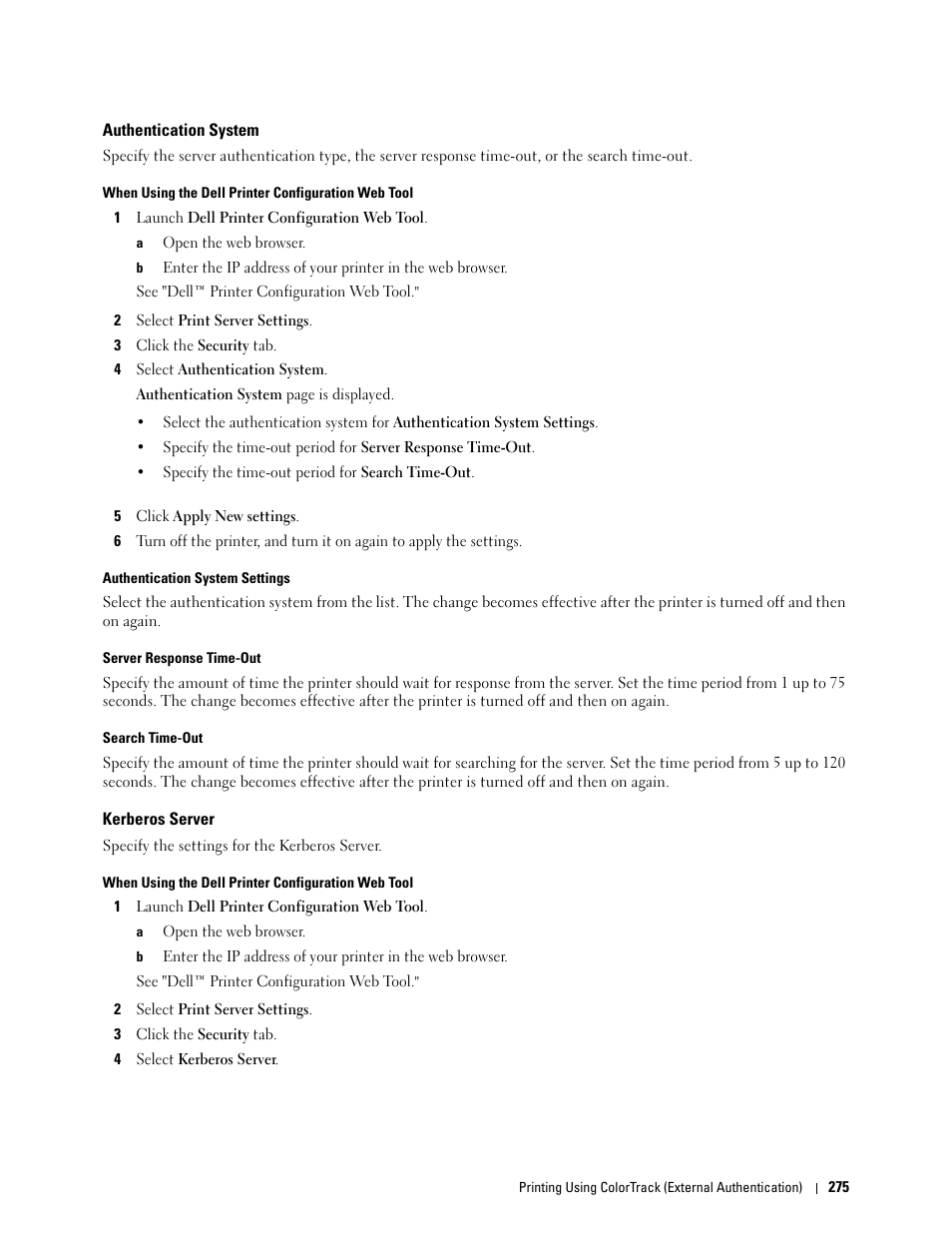 Authentication system, Kerberos server | Dell C3760n Color Laser Printer User Manual | Page 277 / 412