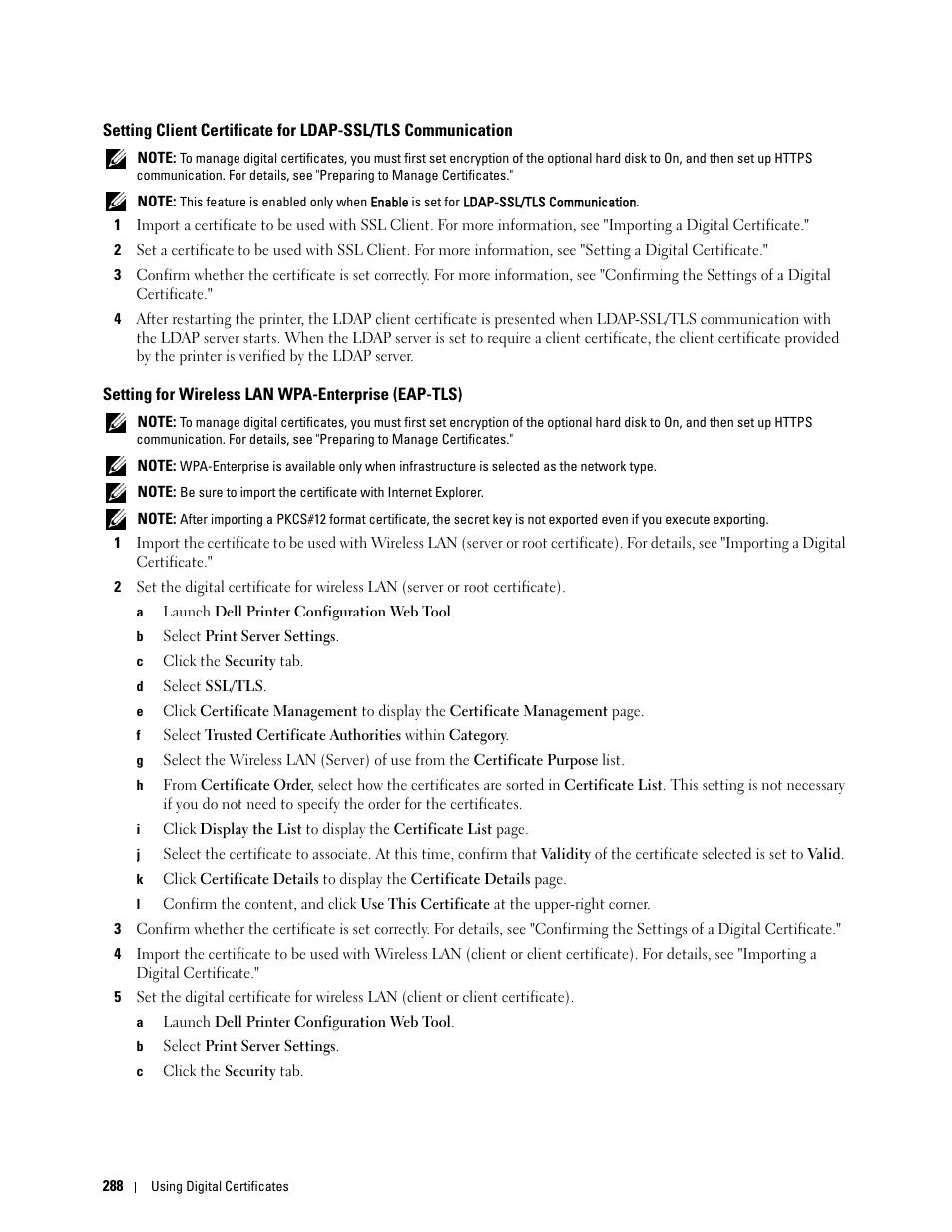 Setting for wireless lan wpa-enterprise (eap-tls) | Dell C3760n Color Laser Printer User Manual | Page 290 / 412