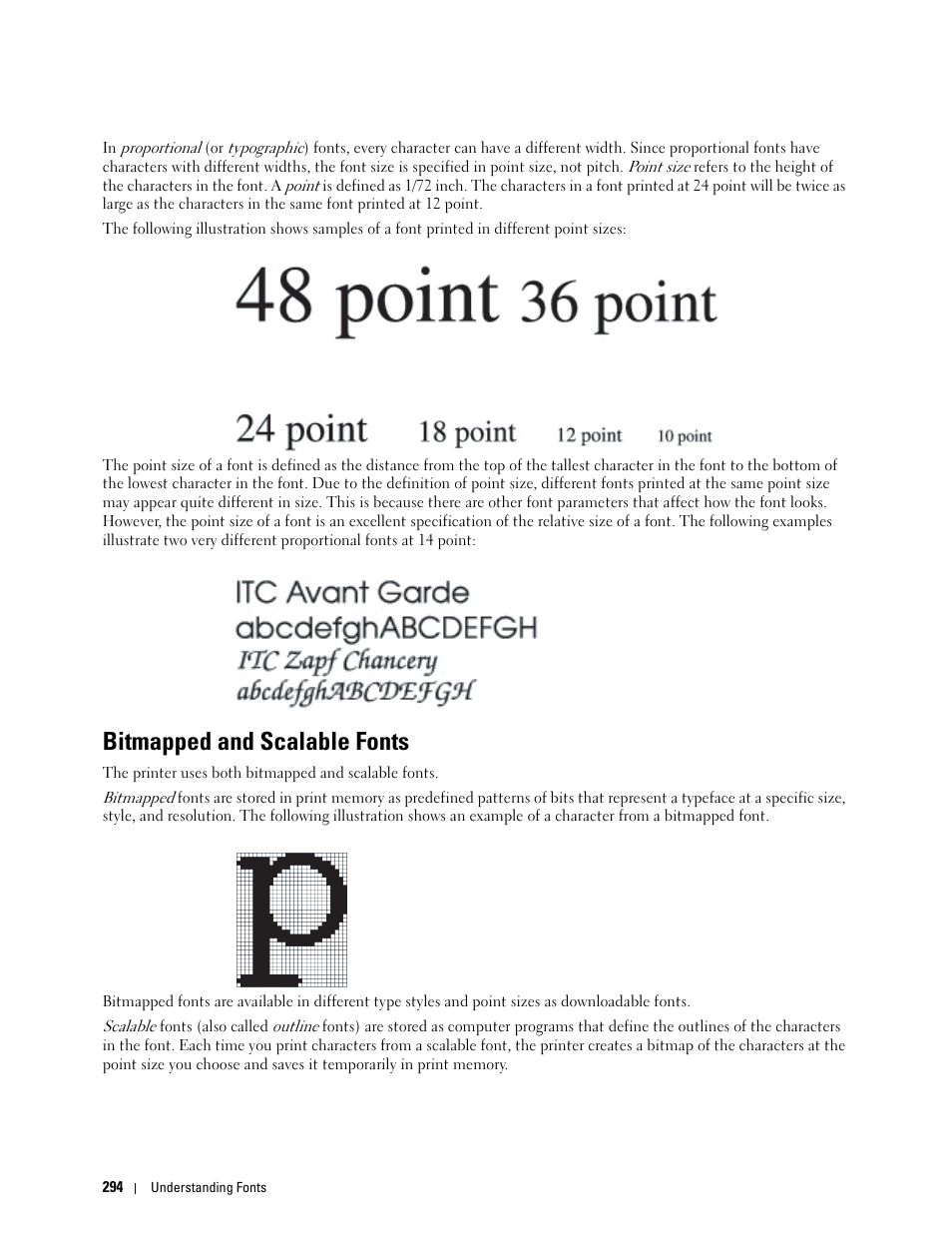 Bitmapped and scalable fonts | Dell C3760n Color Laser Printer User Manual | Page 296 / 412