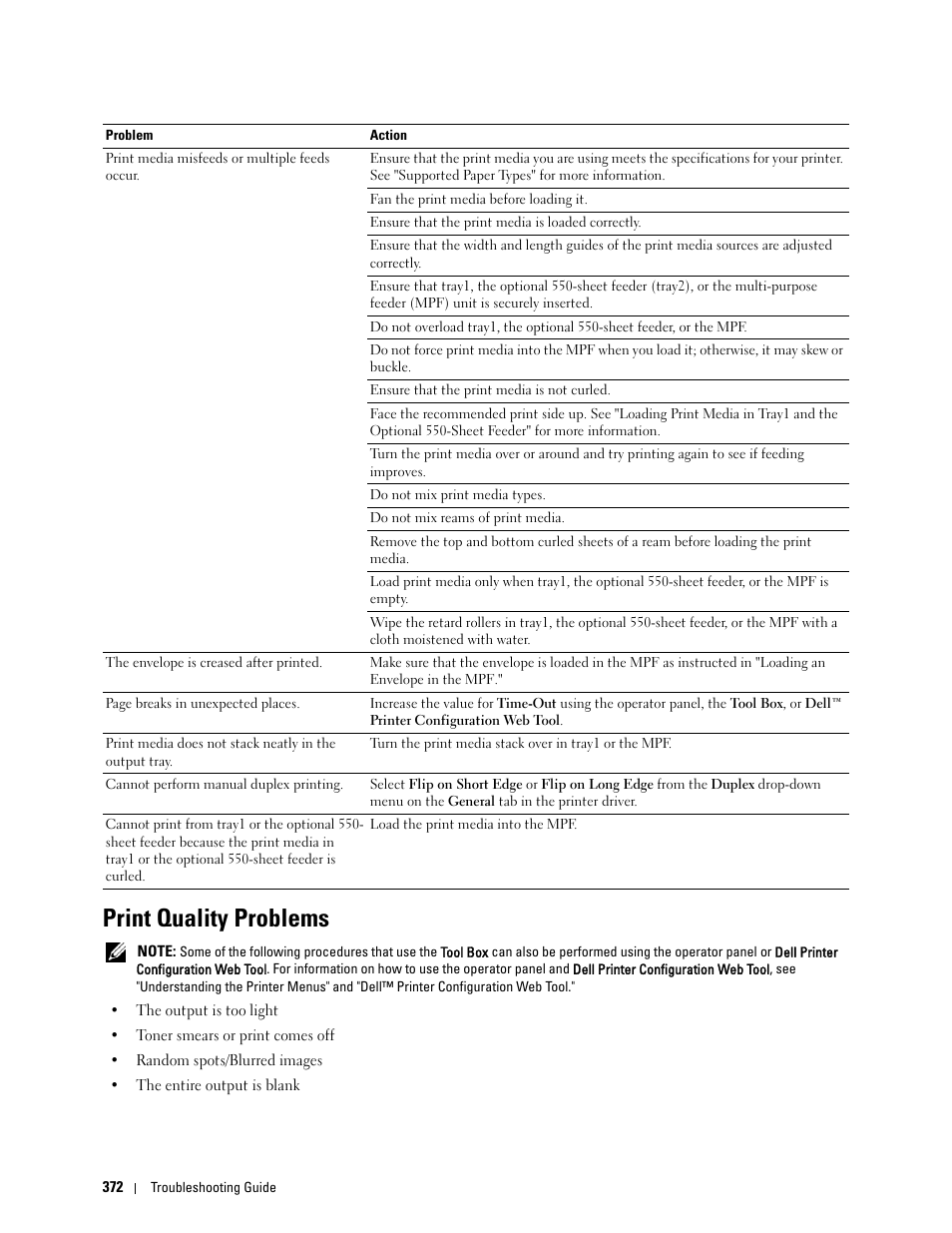 Print quality problems | Dell C3760n Color Laser Printer User Manual | Page 374 / 412