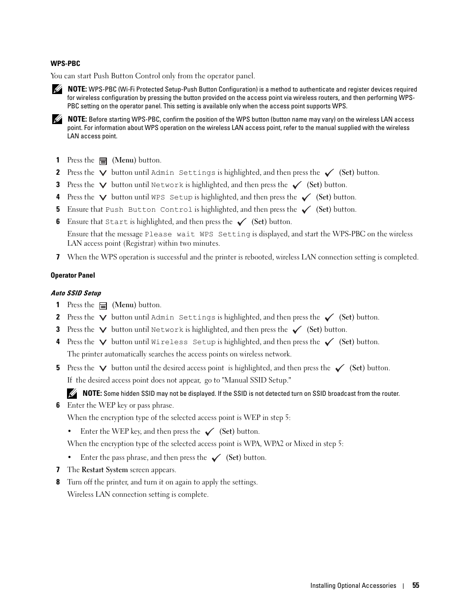 Wps-pbc, Operator panel | Dell C3760n Color Laser Printer User Manual | Page 57 / 412