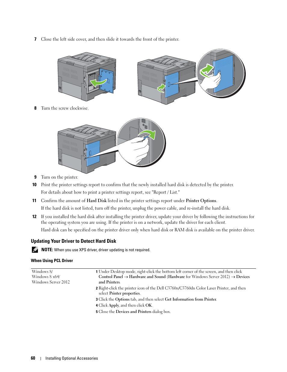 Updating your driver to detect hard disk | Dell C3760n Color Laser Printer User Manual | Page 62 / 412