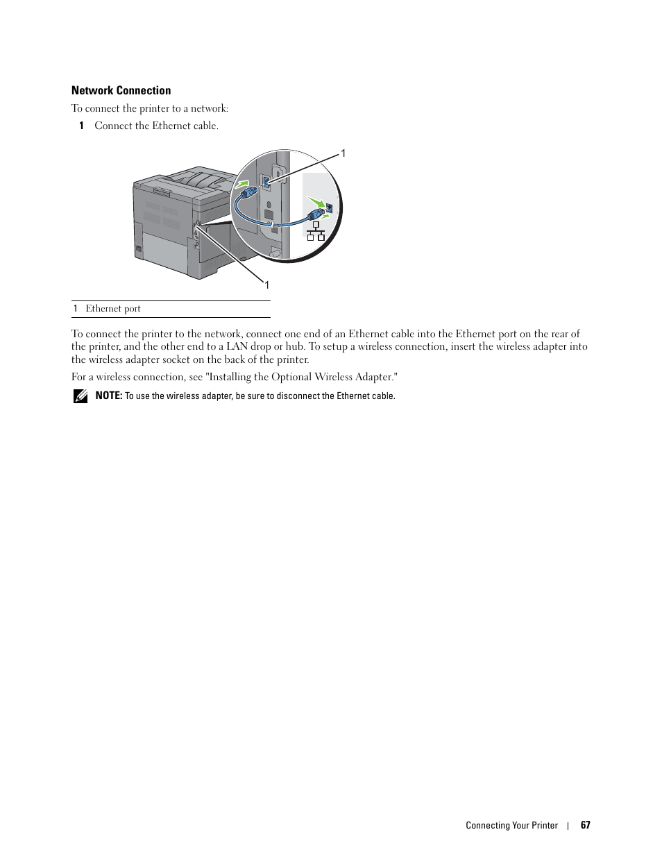Network connection | Dell C3760n Color Laser Printer User Manual | Page 69 / 412