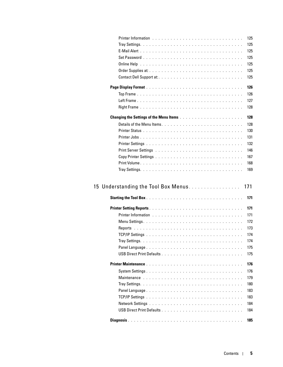 15 understanding the tool box menus 171, 15 understanding the tool box menus | Dell C3760n Color Laser Printer User Manual | Page 7 / 412