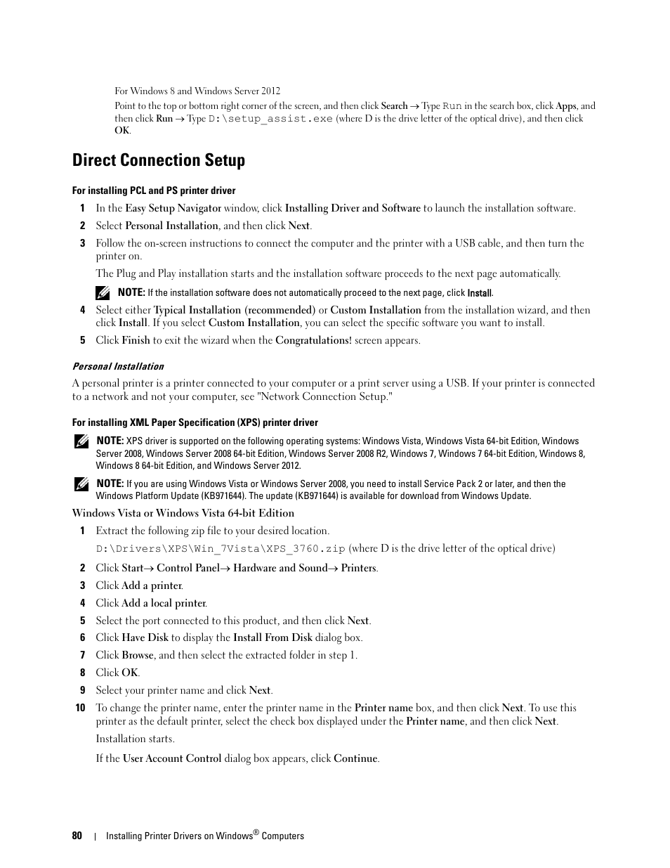 Direct connection setup | Dell C3760n Color Laser Printer User Manual | Page 82 / 412