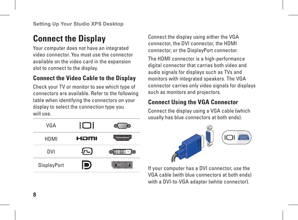 Connect the display | Dell Studio XPS 435 MT (Late 2008) User Manual | Page 10 / 70