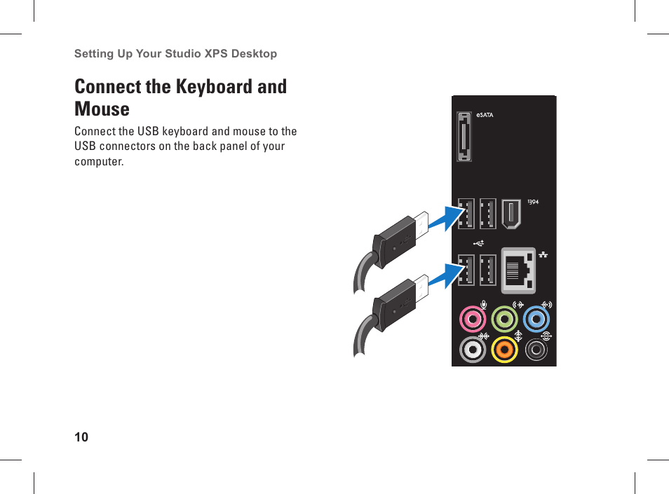 Connect the keyboard and mouse | Dell Studio XPS 435 MT (Late 2008) User Manual | Page 12 / 70