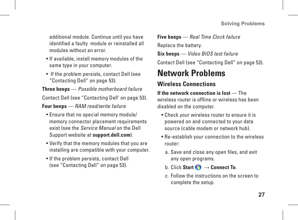 Network problems | Dell Studio XPS 435 MT (Late 2008) User Manual | Page 29 / 70