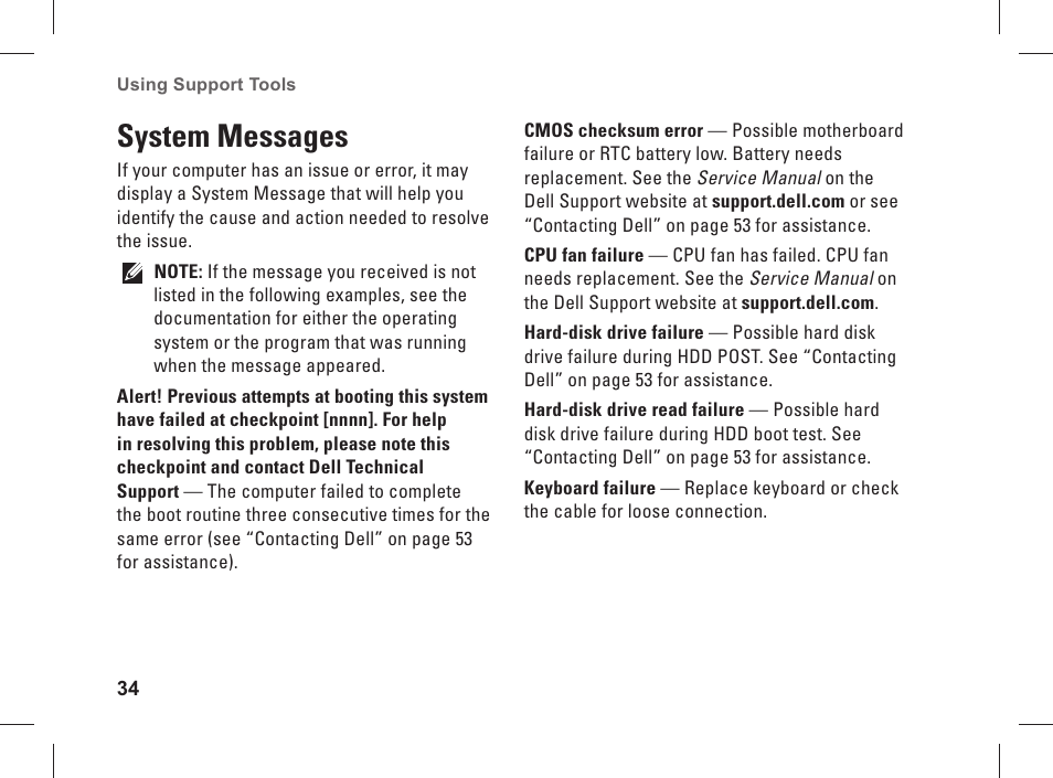 System messages | Dell Studio XPS 435 MT (Late 2008) User Manual | Page 36 / 70