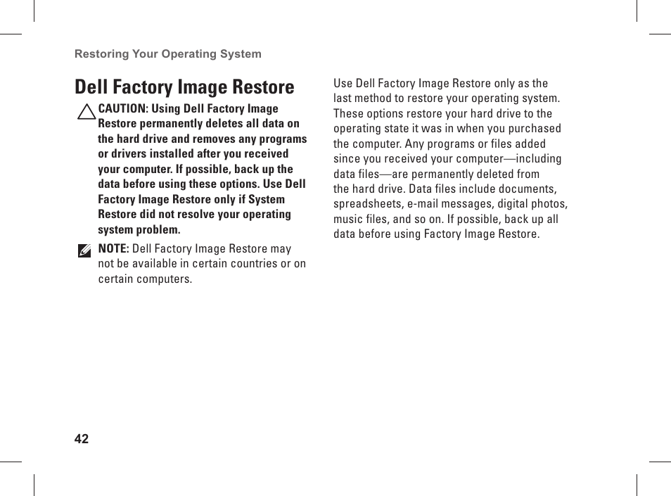 Dell factory image restore | Dell Studio XPS 435 MT (Late 2008) User Manual | Page 44 / 70