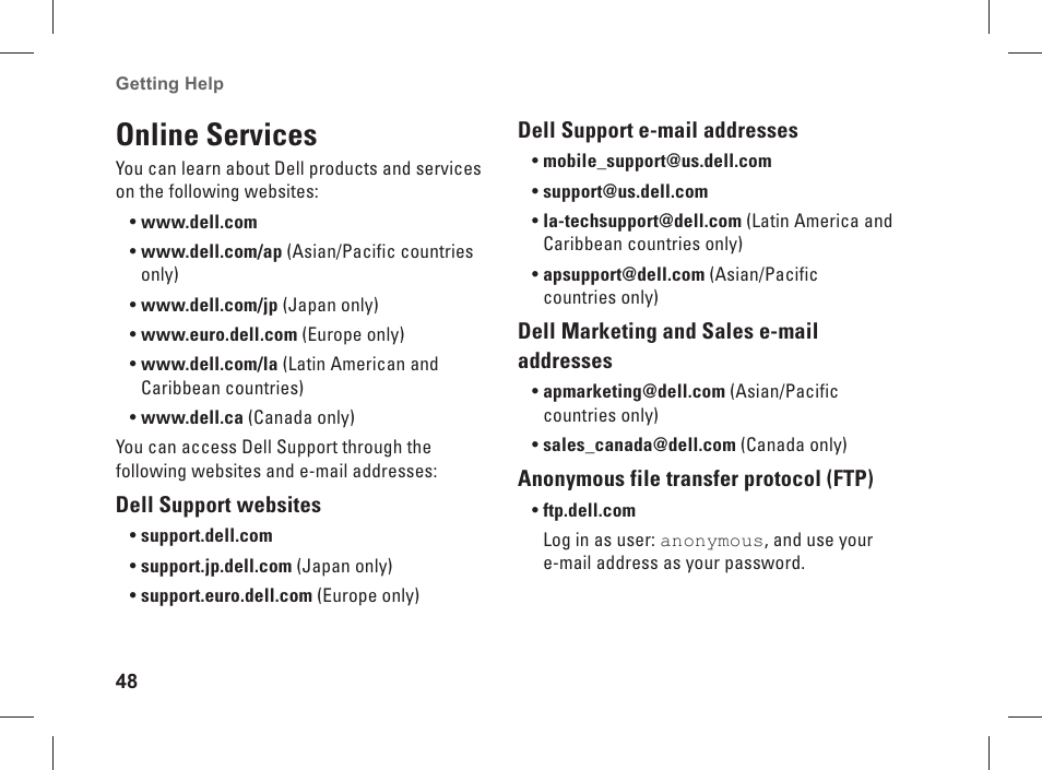 Online services | Dell Studio XPS 435 MT (Late 2008) User Manual | Page 50 / 70