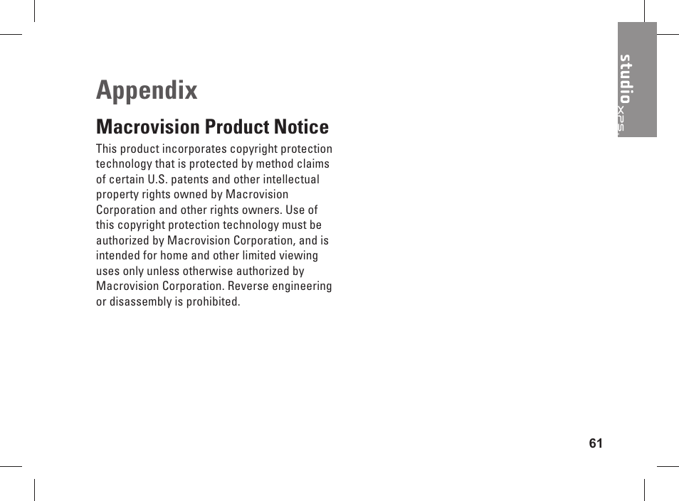 Appendix | Dell Studio XPS 435 MT (Late 2008) User Manual | Page 63 / 70