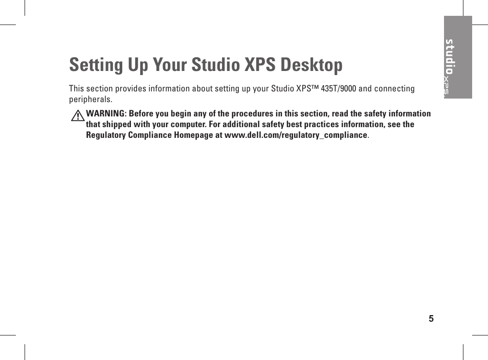 Setting up your studio xps desktop | Dell Studio XPS 435 MT (Late 2008) User Manual | Page 7 / 70