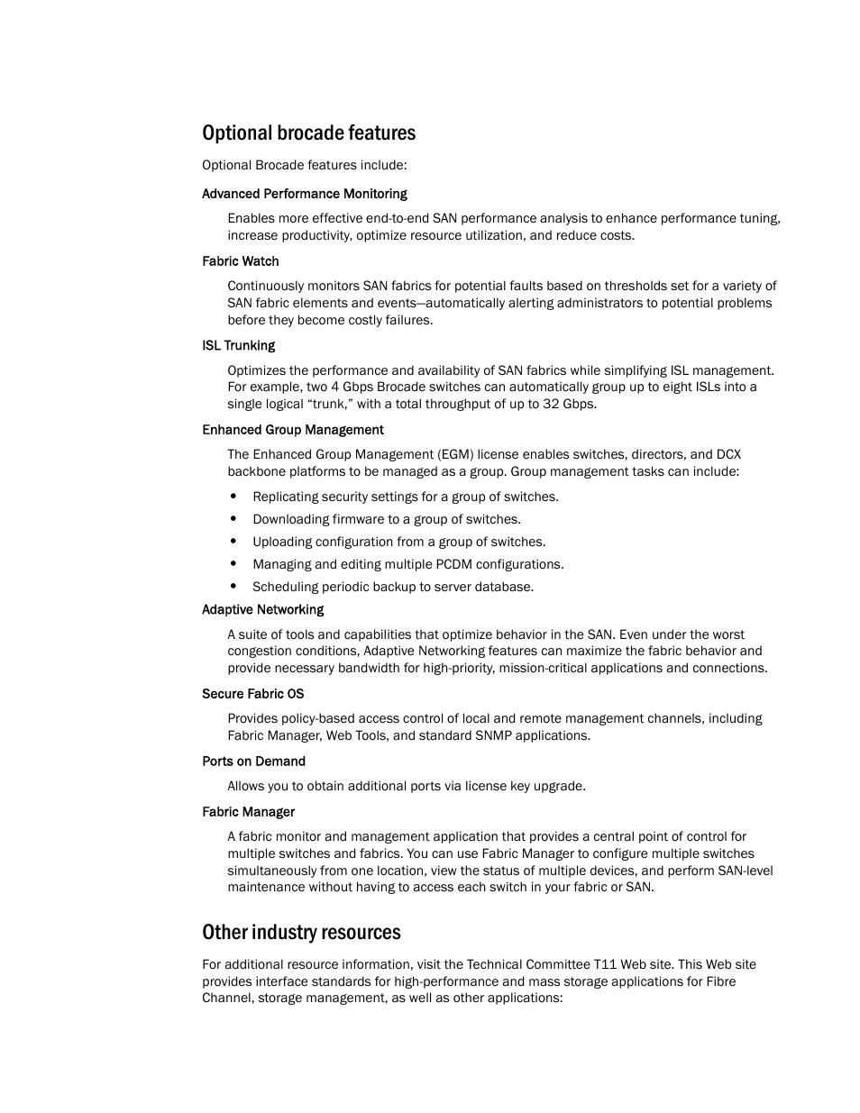 Optional brocade features, Other industry resources | Dell POWEREDGE M1000E User Manual | Page 9 / 48