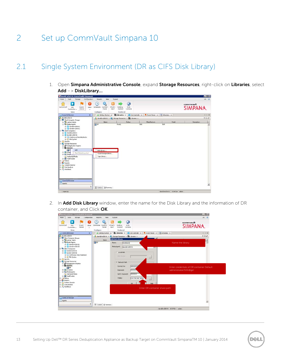 2 set up commvault simpana 10, Set up commvault simpana 10, 2set up commvault simpana 10 | Dell DR4000 User Manual | Page 13 / 38