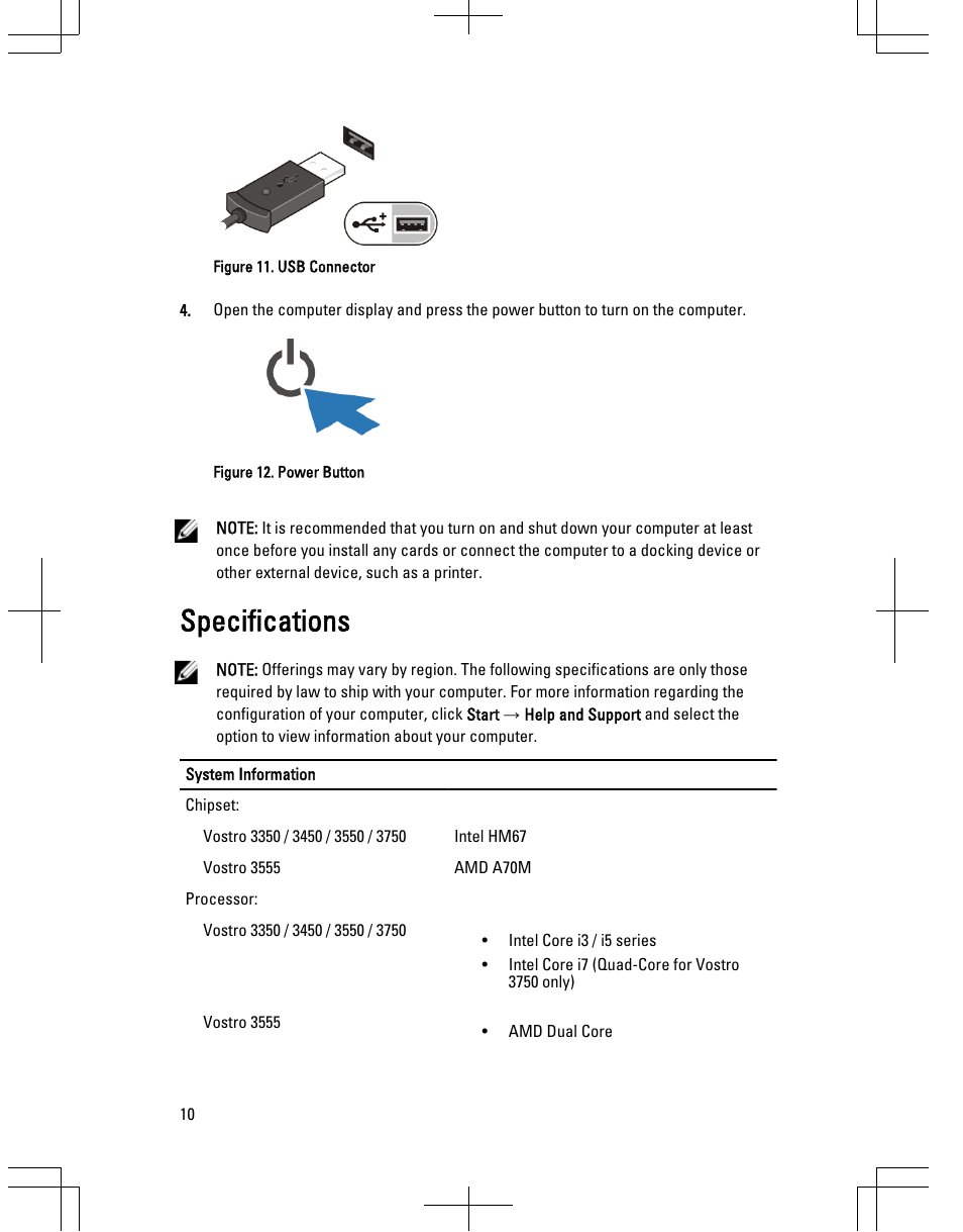 Specifications | Dell Vostro 3350 (Early 2011) User Manual | Page 10 / 16