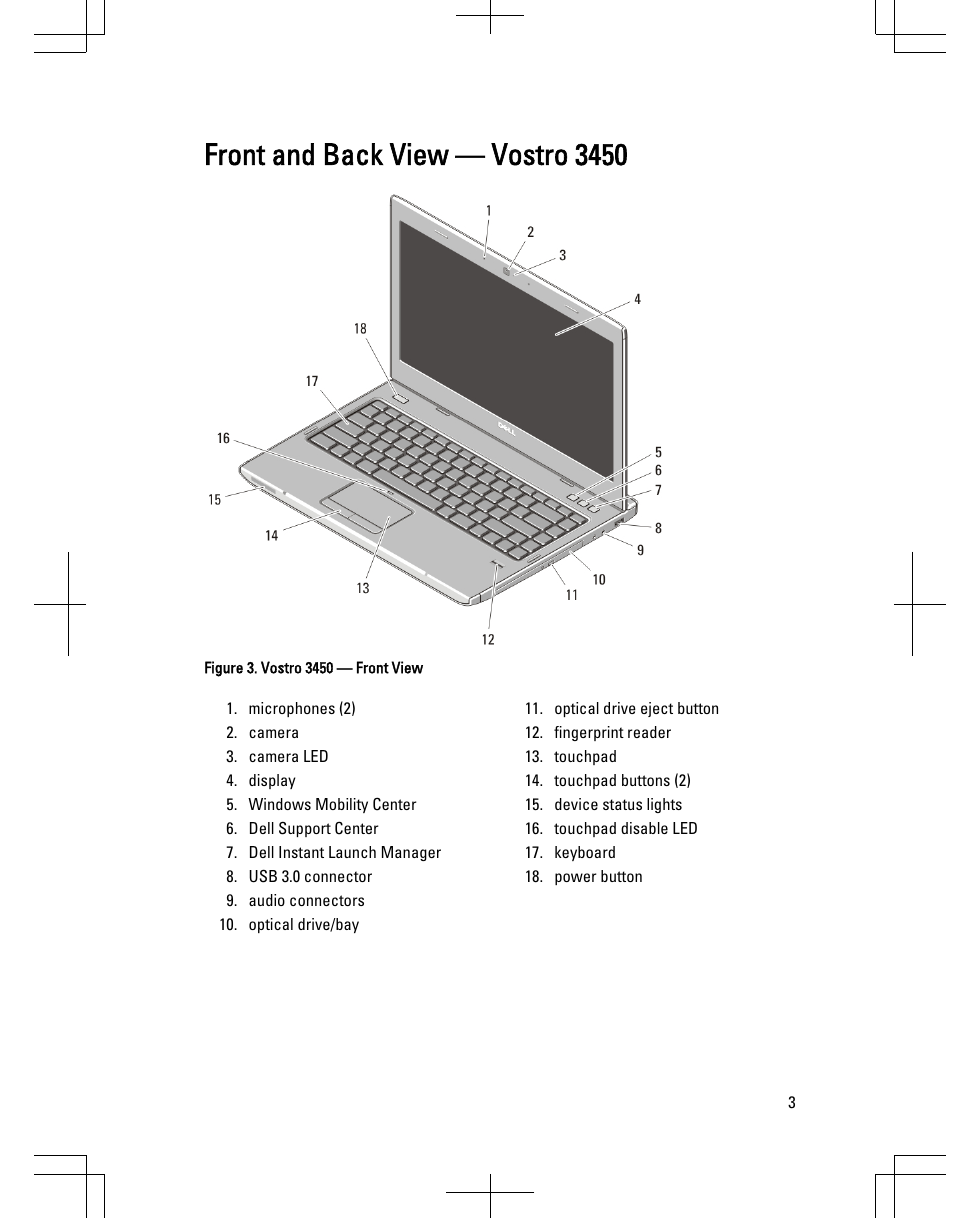Front and back view — vostro 3450 | Dell Vostro 3350 (Early 2011) User Manual | Page 3 / 16