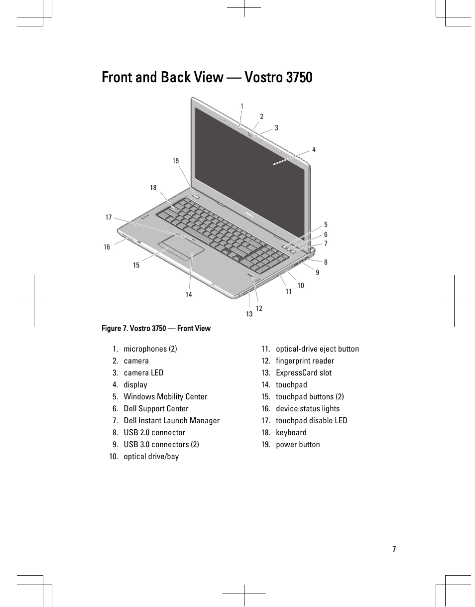 Front and back view — vostro 3750 | Dell Vostro 3350 (Early 2011) User Manual | Page 7 / 16