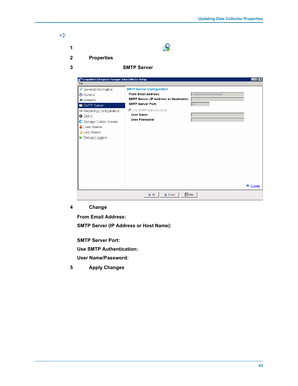 To change smtp server properties | Dell Compellent Series 40 User Manual | Page 51 / 116