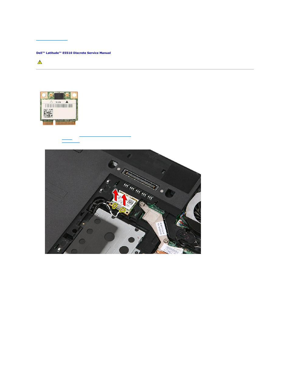 Wireless local area network (wlan) card, Removing the wlan card | Dell Latitude E5510 (Mid 2010) User Manual | Page 73 / 76