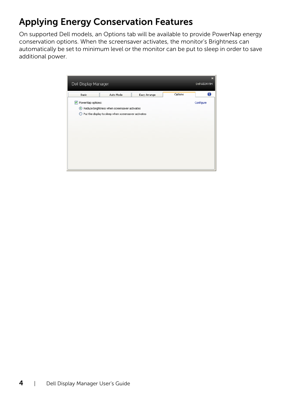 Applying energy conservation features | Dell UZ2315H Monitor User Manual | Page 4 / 4