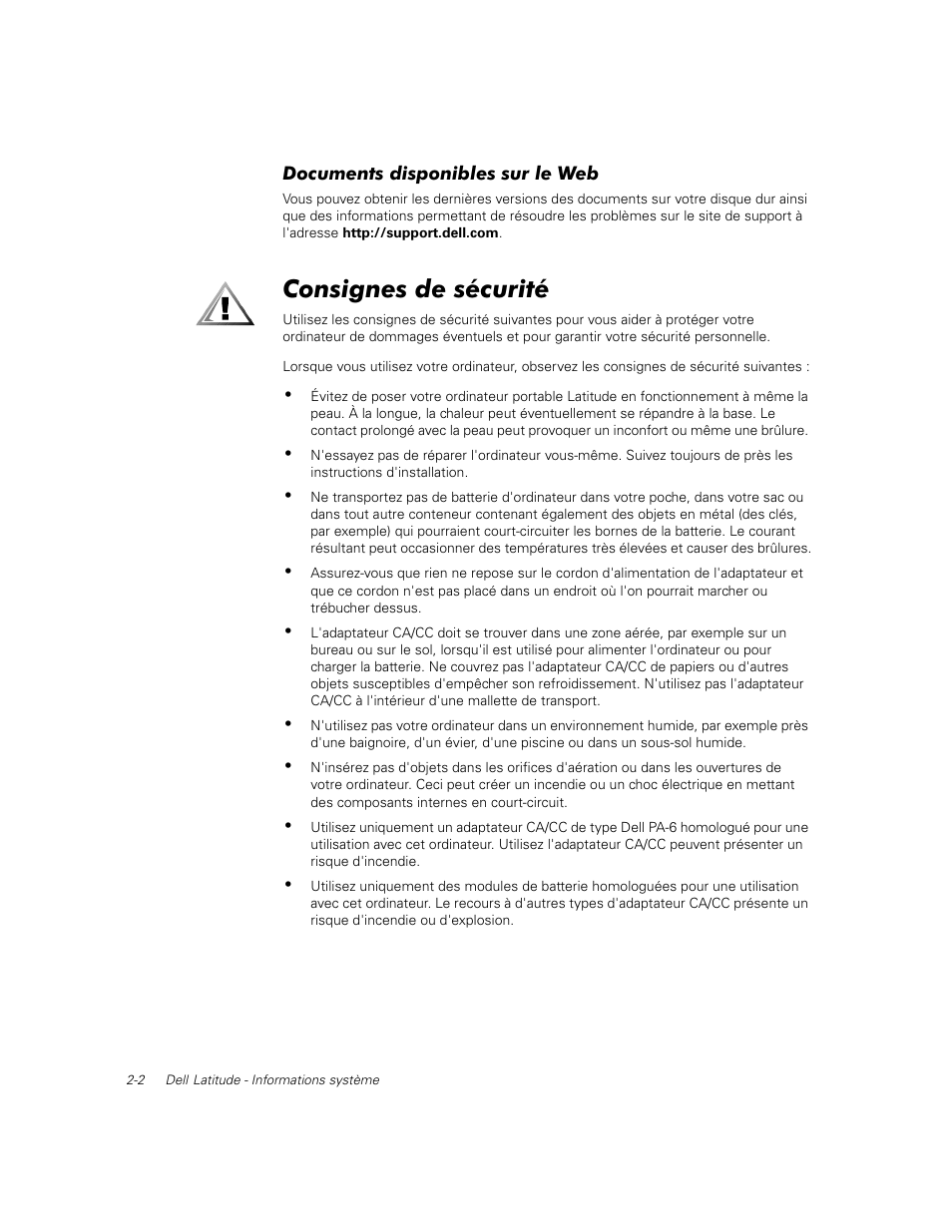 Documents disponibles sur le web, Consignes de sécurité | Dell Latitude C600 User Manual | Page 23 / 71