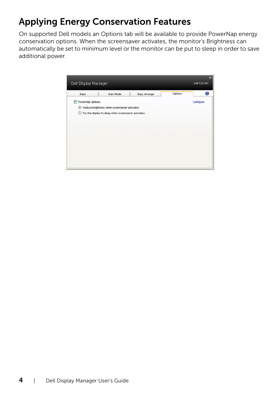 Applying energy conservation features | Dell P2414H Monitor User Manual | Page 4 / 4