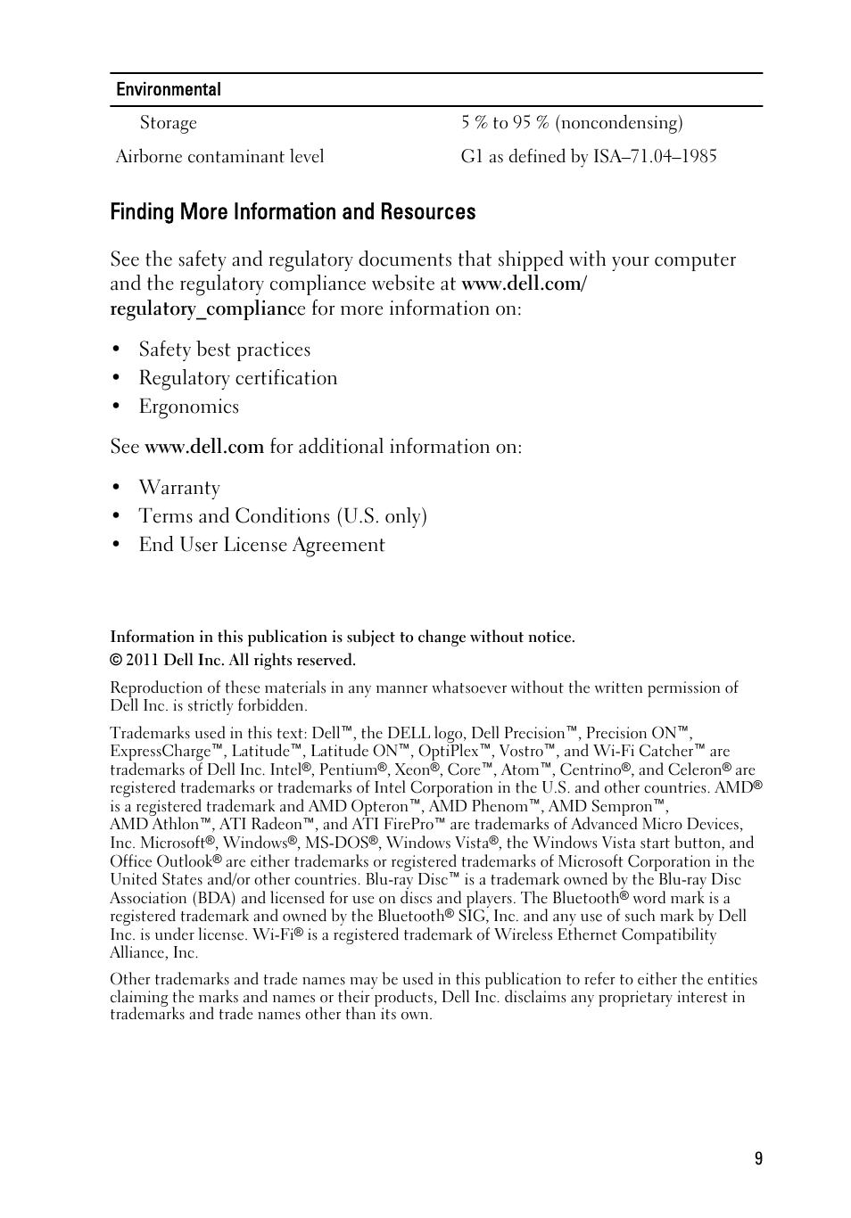 Finding more information and resources | Dell Vostro 1440 (Mid 2011) User Manual | Page 9 / 9