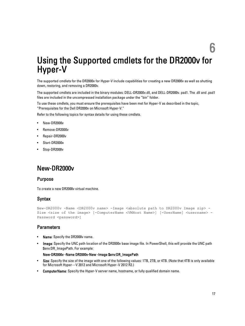 New-dr2000v, Purpose, Syntax | Parameters | Dell PowerVault DR2000v User Manual | Page 17 / 22