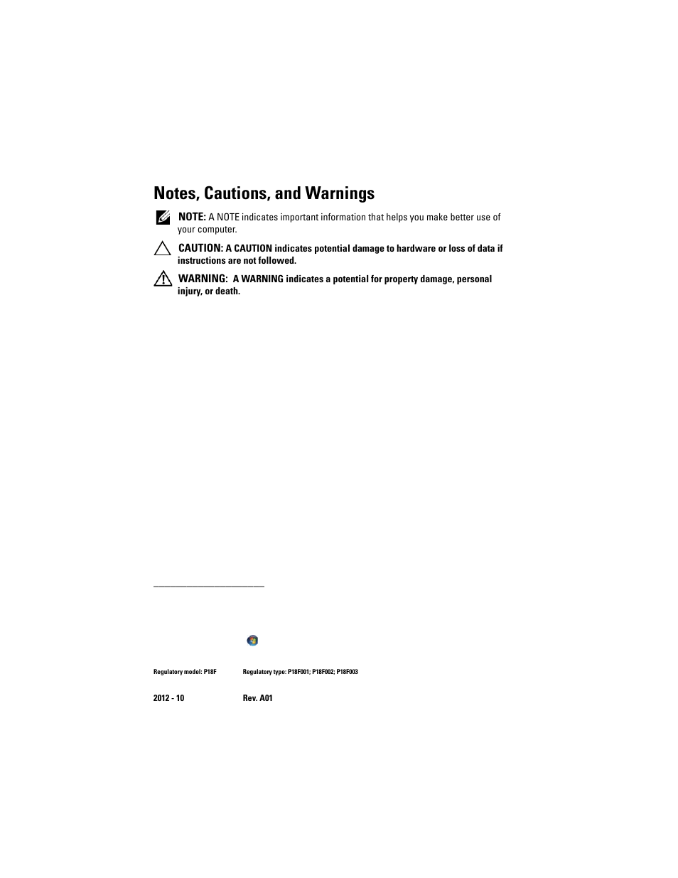 Notes, cautions, and warnings | Dell Inspiron 15 (N5050, Late 2011) User Manual | Page 2 / 72