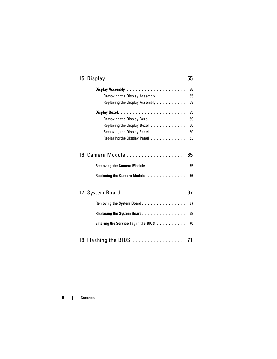 15 display, 16 camera module, 17 system board | 18 flashing the bios | Dell Inspiron 15 (N5050, Late 2011) User Manual | Page 6 / 72