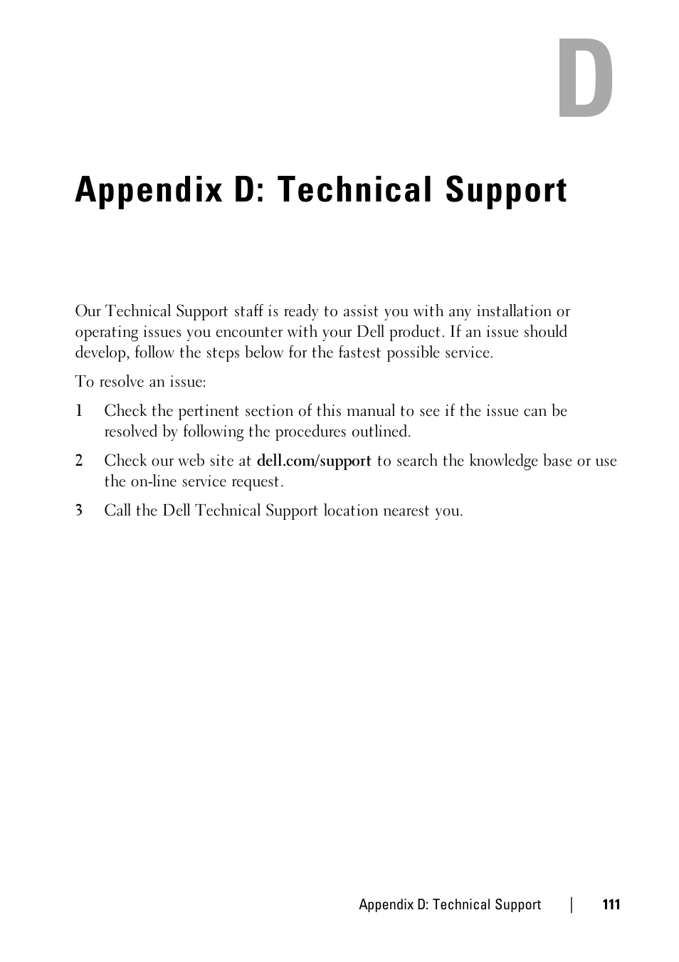 Appendix d: technical support | Dell KVM 4161DS User Manual | Page 111 / 112