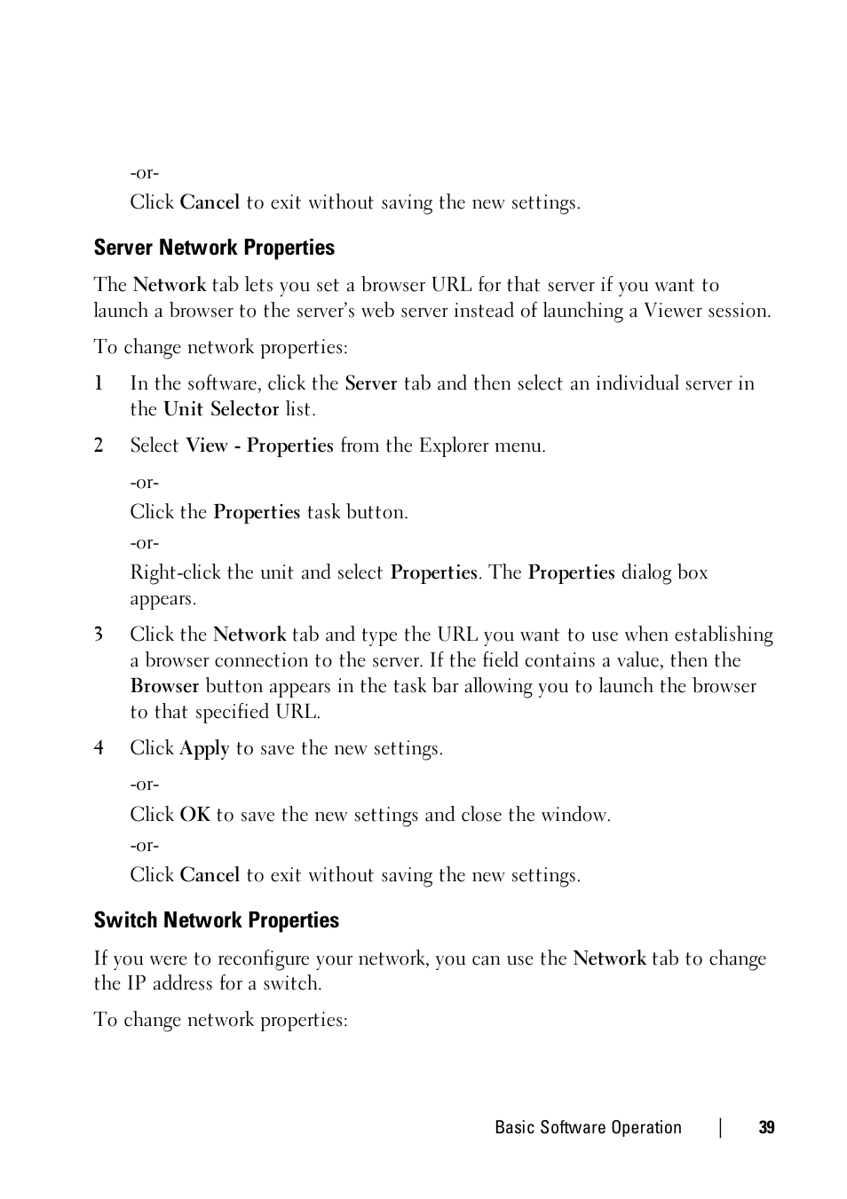 Server network properties, Switch network properties | Dell KVM 4161DS User Manual | Page 39 / 112