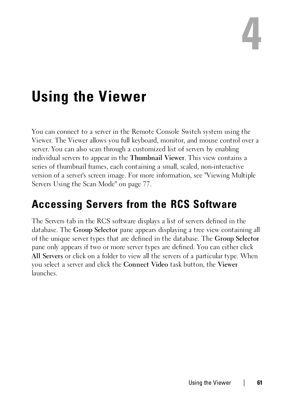 Using the viewer, Accessing servers from the rcs software | Dell KVM 4161DS User Manual | Page 61 / 112