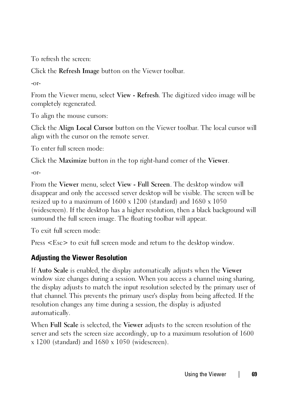Adjusting the viewer resolution | Dell KVM 4161DS User Manual | Page 69 / 112
