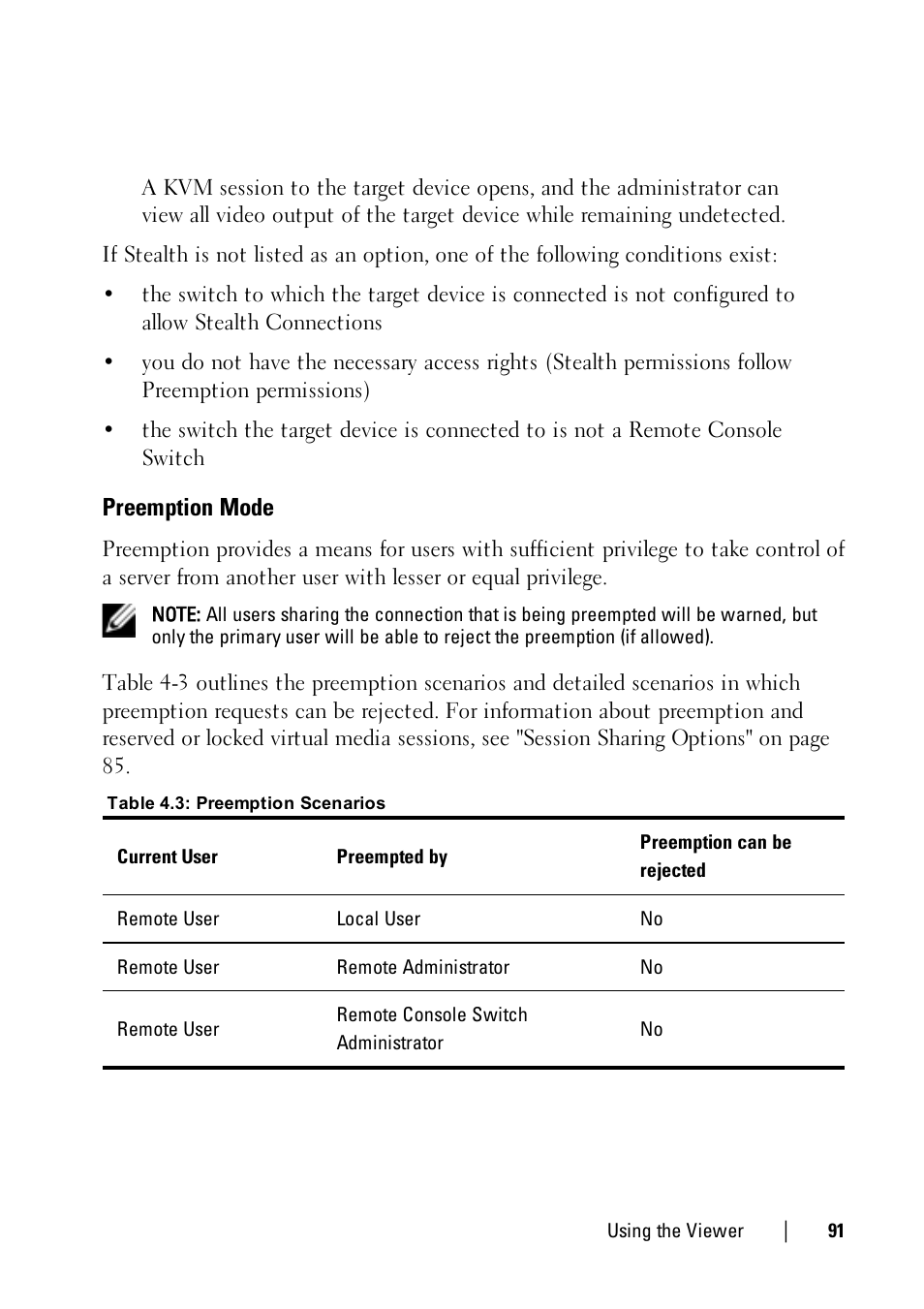 Preemption mode, Preempti | Dell KVM 4161DS User Manual | Page 91 / 112