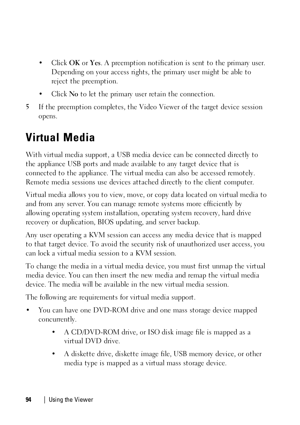 Virtual media, Virtual | Dell KVM 4161DS User Manual | Page 94 / 112