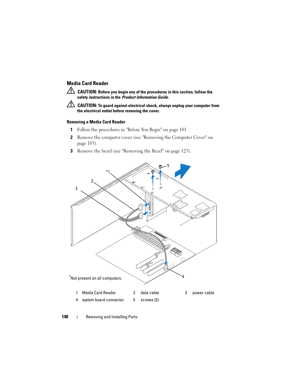 Media card reader | Dell Vostro 400 (Mid 2007) User Manual | Page 140 / 214