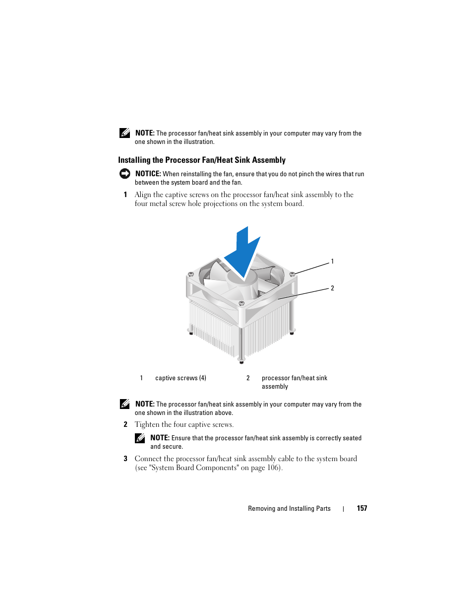 Installing the processor fan/heat sink assembly | Dell Vostro 400 (Mid 2007) User Manual | Page 157 / 214