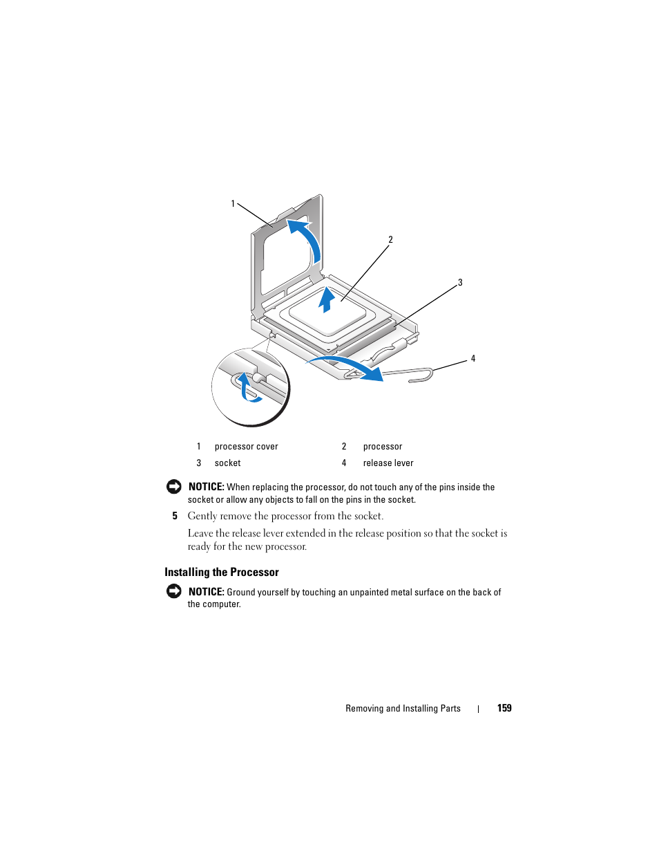 Installing the processor | Dell Vostro 400 (Mid 2007) User Manual | Page 159 / 214