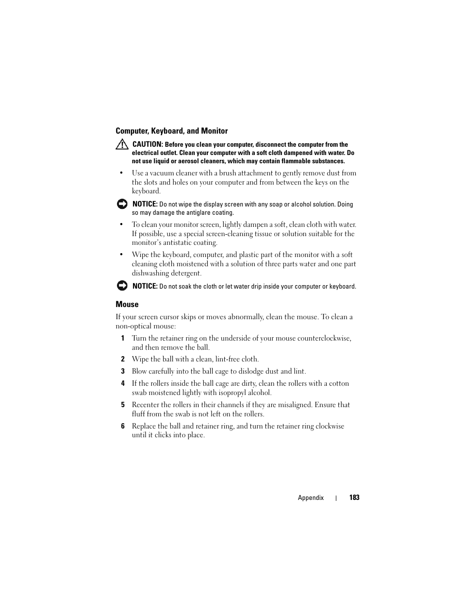 Computer, keyboard, and monitor, Mouse | Dell Vostro 400 (Mid 2007) User Manual | Page 183 / 214