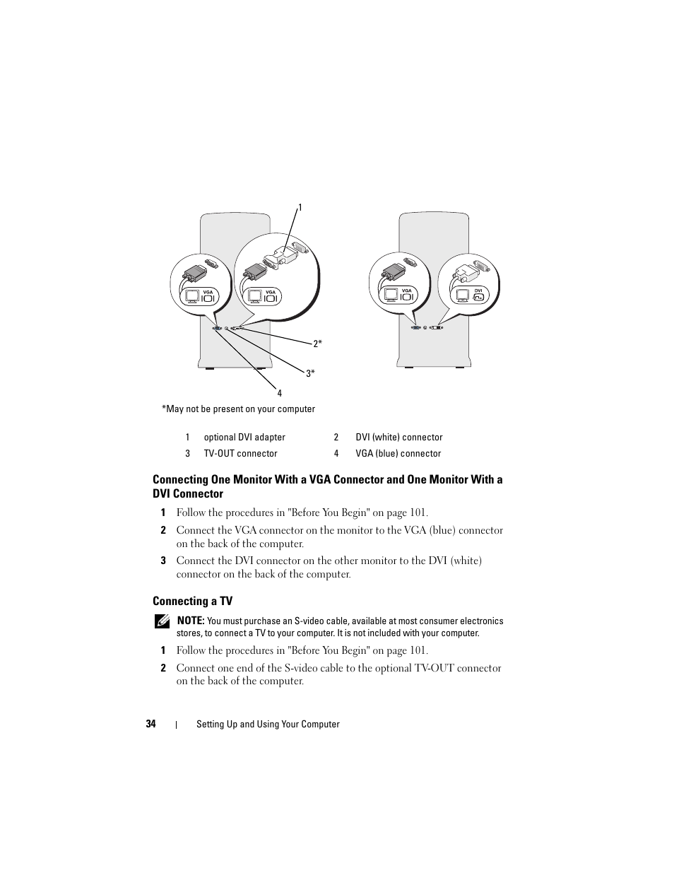 Connecting a tv | Dell Vostro 400 (Mid 2007) User Manual | Page 34 / 214