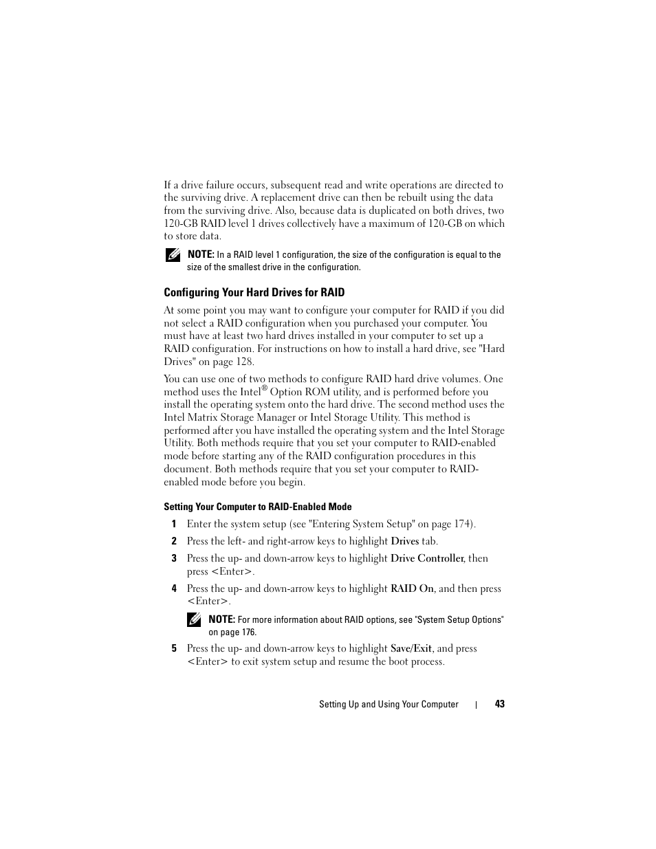 Configuring your hard drives for raid | Dell Vostro 400 (Mid 2007) User Manual | Page 43 / 214