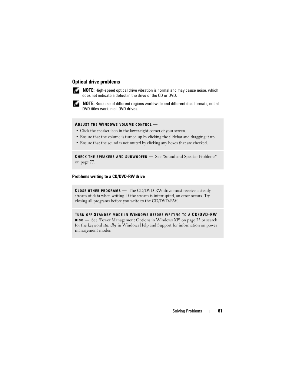 Optical drive problems | Dell Vostro 400 (Mid 2007) User Manual | Page 61 / 214