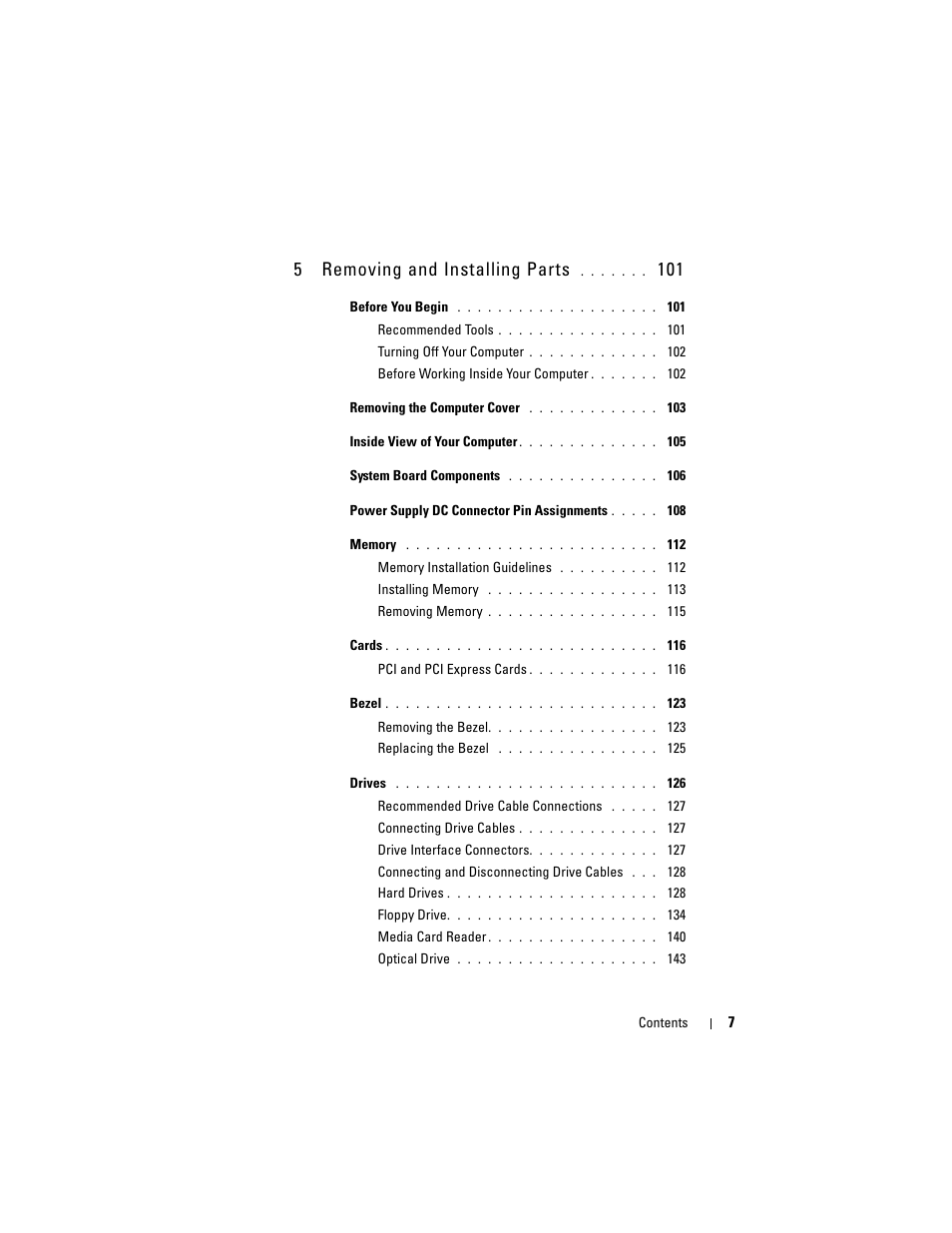5removing and installing parts | Dell Vostro 400 (Mid 2007) User Manual | Page 7 / 214