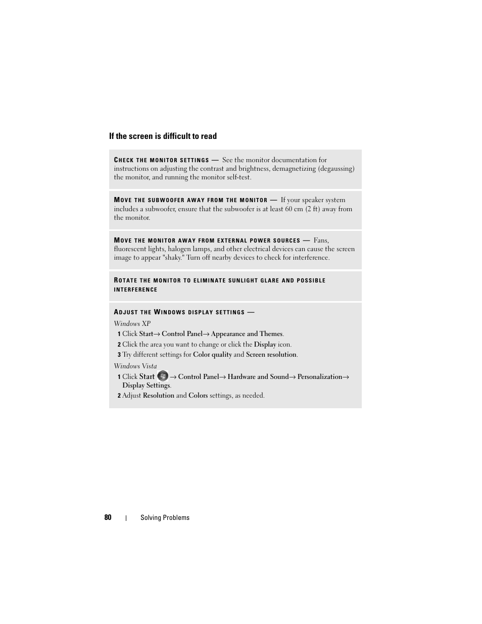 If the screen is difficult to read | Dell Vostro 400 (Mid 2007) User Manual | Page 80 / 214