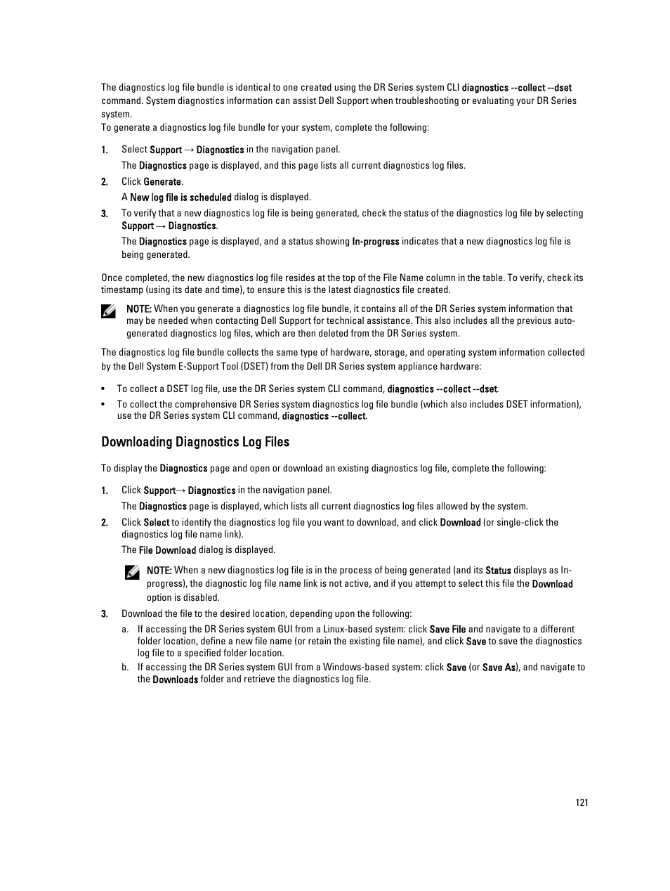 Downloading diagnostics log files | Dell PowerVault DR6000 User Manual | Page 121 / 191