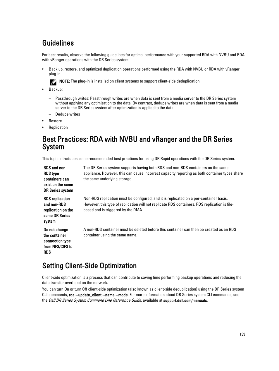 Guidelines, Setting client-side optimization | Dell PowerVault DR6000 User Manual | Page 139 / 191