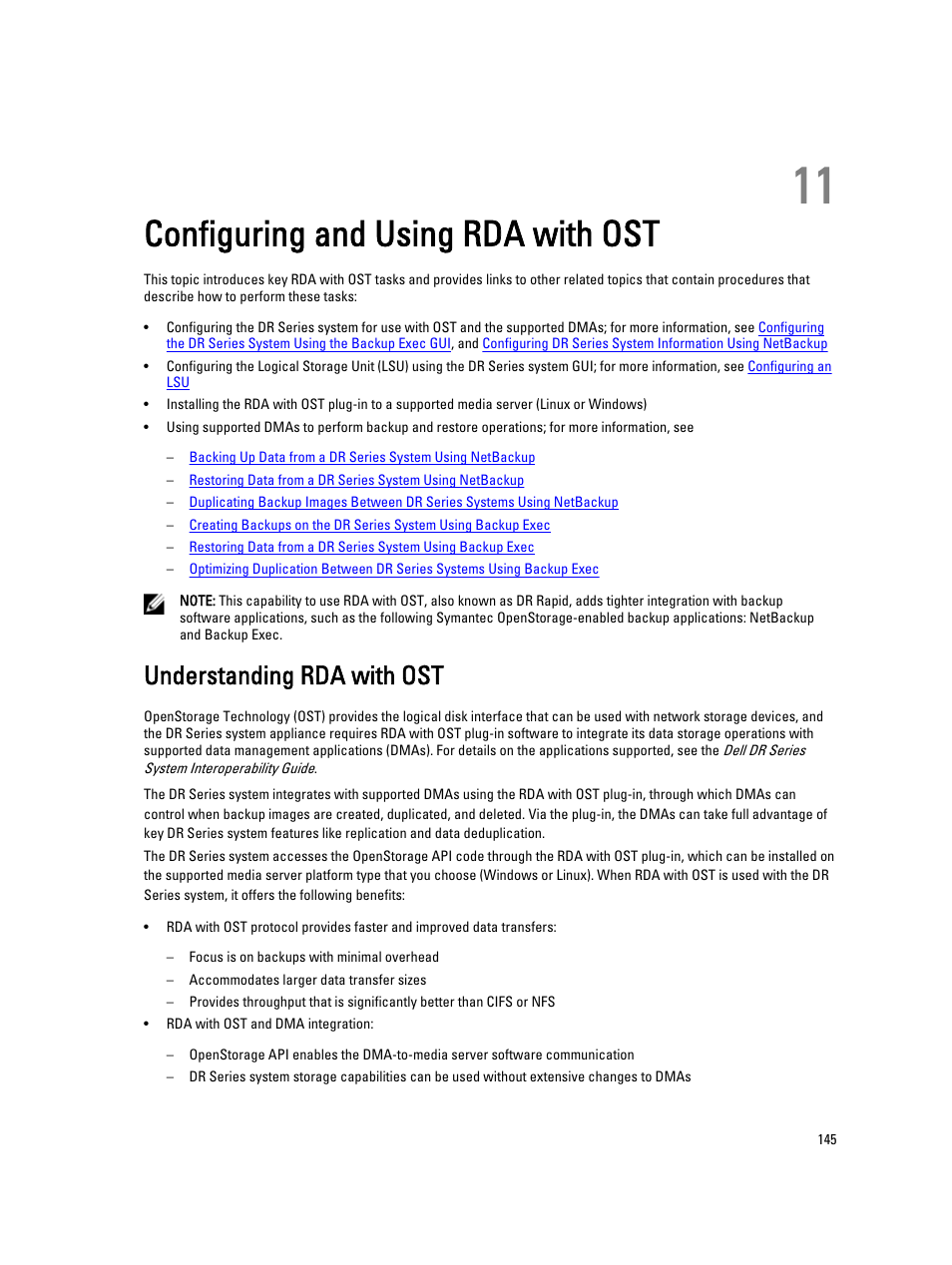 Configuring and using rda with ost, Understanding rda with ost, 11 configuring and using rda with ost | Dell PowerVault DR6000 User Manual | Page 145 / 191