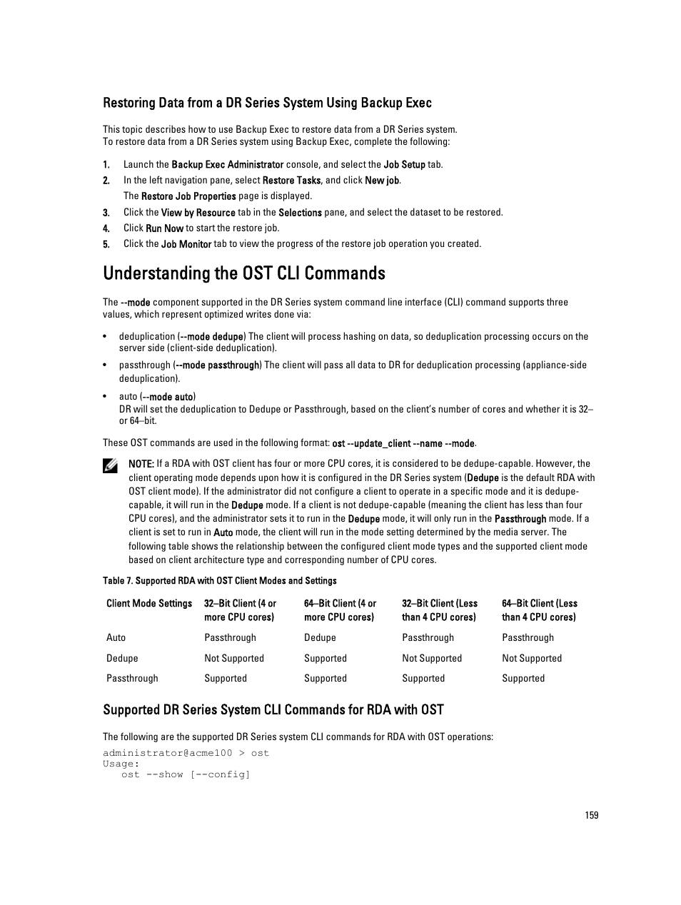 Understanding the ost cli commands | Dell PowerVault DR6000 User Manual | Page 159 / 191